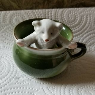 Antique German Porcelain Fairing Teddy Bear in a cup or pot Figurine 3