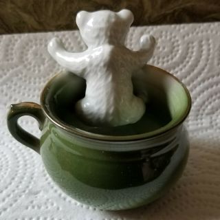 Antique German Porcelain Fairing Teddy Bear in a cup or pot Figurine 4
