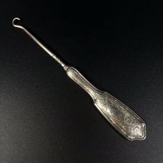Vintage Sterling Button Hook With Ornate Engraved Handle