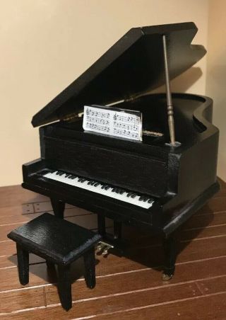 Black Musical Baby Grand Piano And Bench Dollhouse Furniture & Miniatures