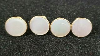 Vintage Gold Tone And Mother Of Pearl Mop Tuxedo Shirt Studs Buttons Set Of 4
