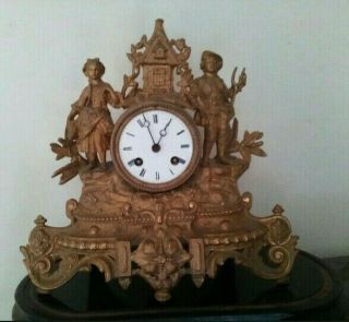 French 19th Century Mantle Clock Sheppard And Shepherdess With Platform
