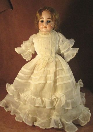 Vintage Doll Dress For 19 " - 21 " Bisque Doll - Sheer Ivory Organdy W/ruffles