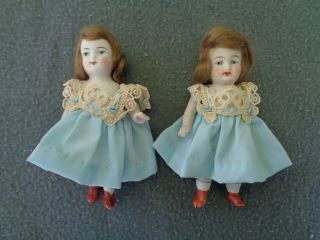 Antique All Bisque Dollhouse Dolls Twins Germany Miniature Sisters