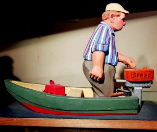 1969 Swedish C.  O.  Trygg wood carved man in motor boat standing 3
