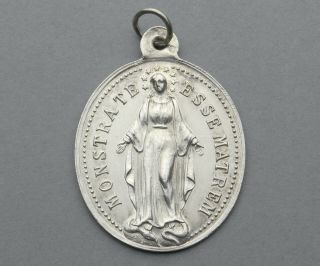 French,  Antique Religious Sterling Pendant.  Saint Virgin Mary.  Miraculous Medal.