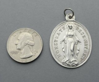 French,  Antique Religious Sterling Pendant.  Saint Virgin Mary.  Miraculous Medal. 2