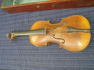 Antique Violin W/ Bow & Wooden Case