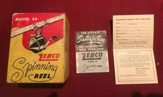 Vintage Zebco Model 44 Trigger Spinning Fishing Reel Factory Box W Papers