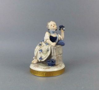 Antique Porcelain German Dresden Figurine Of Young Lady With Flowers Volkstedt