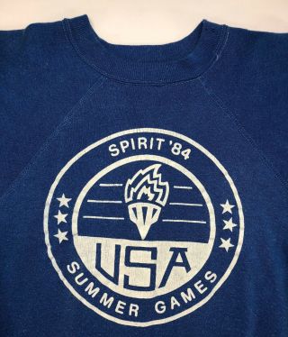 Vintage Mens S 1984 80s Usa Olympic Summer Games Graphic Blue Torch Sweatshirt
