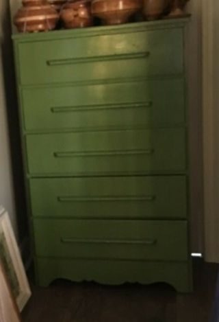 Wy1018: Green Mid - Century Tall Chest Of Drawers Local Pickup