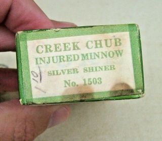 Vintage CREEK CHUB Injured Minnow Lure 1503 Silver Shiner w/ Box & Ephemera EX 5