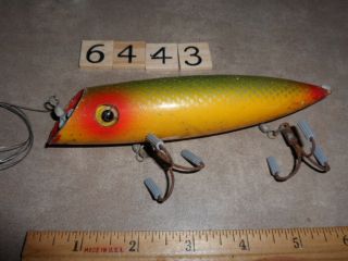 S6443 Pf Vintage Large Wooden Salmon Fishing Lure With Glass Eyes
