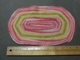 Vintage Miniature Doll House Crochet Oval Pink Yellow Rug 10 X 6