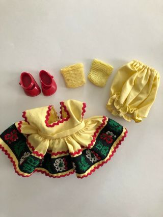 Vintage Vogue Ginny Doll Clothing - Yellow Dress With Red Shoes & Yellow Socks
