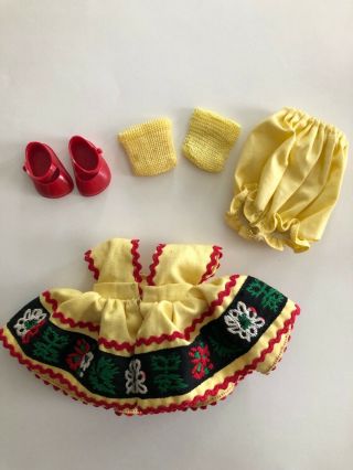 Vintage Vogue Ginny Doll Clothing - yellow dress with red shoes & yellow socks 2