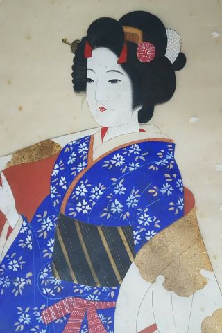 Large framed Japanese Silk Print of a Geisha Girl,  signed 2