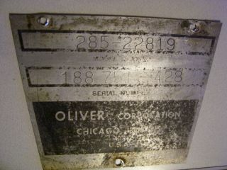 Vintage Oliver 1850 Diesel Tractor - Serial Plate - 1967