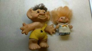 2 Vintage Thomas Dam Troll Dolls With Felt Clothing 1980 