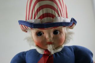 Antique Uncle Sam Baby Doll Cotton & Velvet Cloth Body Painted Face
