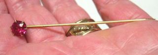 Antique 14k Gold Pink Garnet Stick Pin 1.  2 Grams