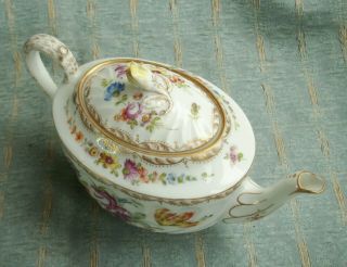 Old Antique German Dresden Porcelain Hand Painted Porcelain Teapot c.  1890 Fine 5