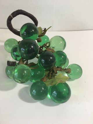 Vintage Large Green Glass Grapes Cluster Mid Century