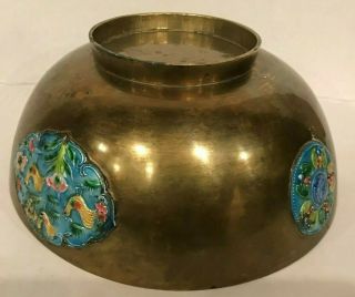 Antique Vintage Chinese Brass Cloisonne Enamel Bowl Dish