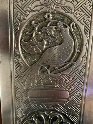 Very Special Large Ornate Heavy Brass Door Finger Plates With Peacock Decoration 4