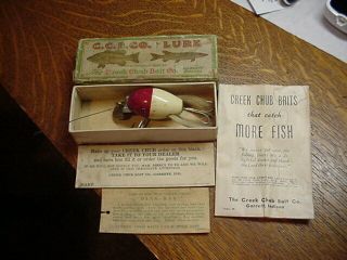 Vintage Creek Chub Bait Company Red & White Ding Bat W/original Box,  Paperwork