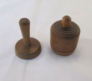 2 19th Century Vintage Treen / Wooden Butter Stamps - Kitchenalia