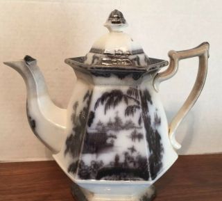 Antique Podmore Walker Corean Flow Black,  Mulberry Teapot 1834 - 1853