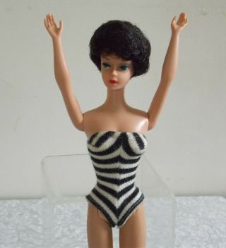 1959 - 61 Vintage 1 Ponytail Barbie Doll Black White Striped Zebra Swimsuit Orig