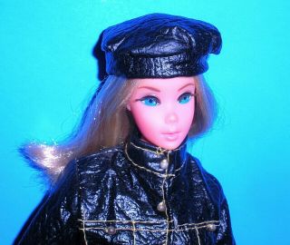 Vintage Mod 1970 Barbie Stacey Maddie Mod Black Leather Outfit