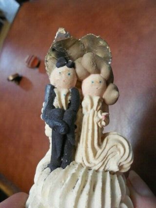 Vintage Old Unusual Wedding Cake Topper Bride Groom Handmade 1958