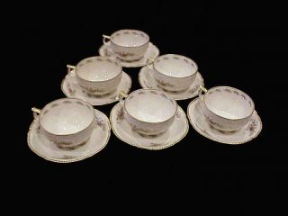 Set Of 6 Antique Rosenthal Sanssouci Rose Ivory Gold Trim Cups And Saucers