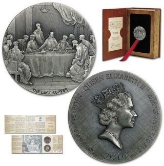 The Last Supper 2 Oz.  999 Silver Coin Biblical Series,  Bible Story 2016 Antiqued