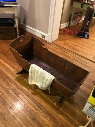 Real Antique Roomy Infant Baby Rocking Cradle Gorgeous Heirloom Piece Wooden