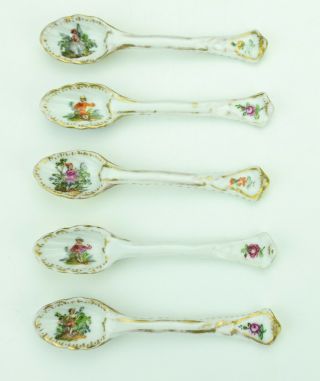 Antique Set Of Five Dresden Porcelain - Courting Couple Tea Spoons - Unusual