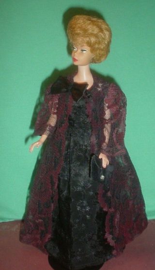 Vintage Barbie Elegant Black Satin Evening Gown & Lace Coat Clone Doll Clothes