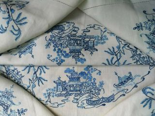Vintage Hand Embroidered Willow Pattern Detailed Tablecloth