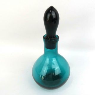 Vintage Small Teal Glass Bottle Decanter With Stopper 6.  5 " X 3 " Euc