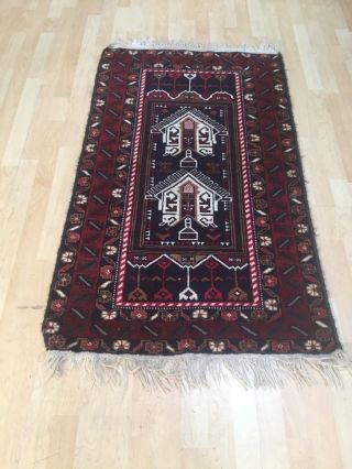 Afghan Prayer Carpet Rug Hand Made Antique Wool Belouch 4ft 6 " X 2ft 8 "