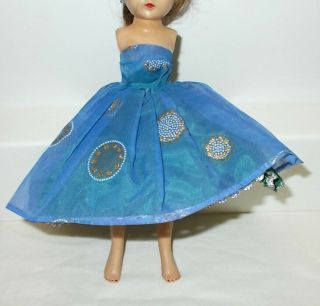 Vintage Vogue 10.  5 " Jill Doll Blue Nylon Strapless Dress 3170 1958 Exc