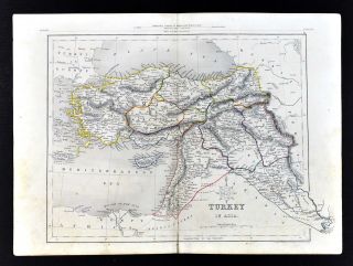 C.  1849 Archer Map - Turkey In Asia - Syria Iraq Armenia Jerusalem Cyprus Israel