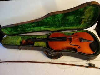 Antique Violin 4/4 Birdseye Maple Czechoslavakia Stamp On Neck W/beat Up Case