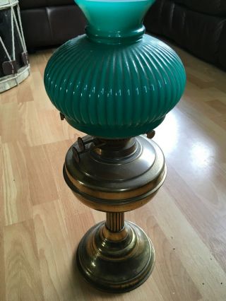 Vintage Brass Oil Lamp With Glass Shade