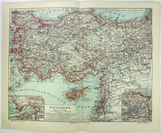 1907 Map Of Asia Minor By Meyers.  Turkey Armenia Lebanon Kurdistan