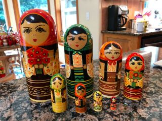 Large Set Of 9 Ukrainian Bullet Maidens Nesting Dolls,  Vintage,  Ussr/russia